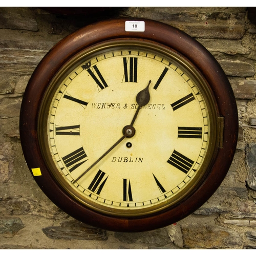 18 - WELLER AND SCHLEGAL DUBLIN SINGLE FUSEE WALL CLOCK IN MAHOGANY CASE 46CM DIAM