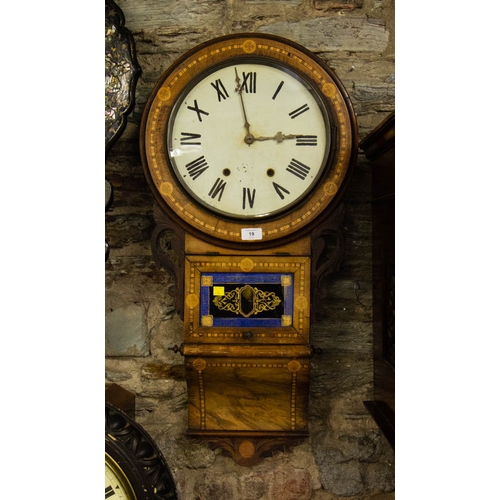 19 - AMERICAN DROP DIAL LONG BASE WALL CLOCK IN INLAID WALNUT CASE