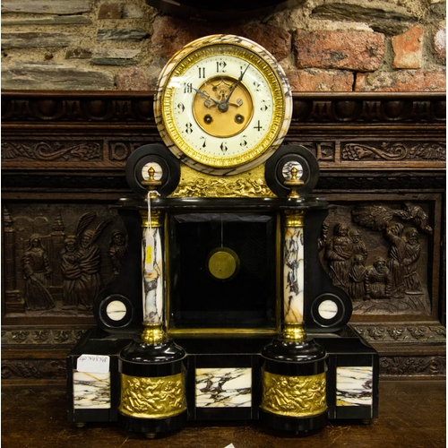 2 - VICTORIAN MARBLE MANTLE CLOCK WITH BRASS MOUNTS