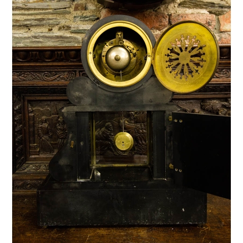 2 - VICTORIAN MARBLE MANTLE CLOCK WITH BRASS MOUNTS