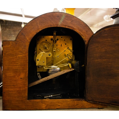 223 - ART DECO MANTLE CLOCK WITH BRASS MOUNTS. 27CM WIDE X 24CM HIGH