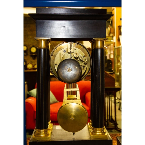 227 - TWO FRENCH PORTICO CLOCKS. 44 CM HIGH