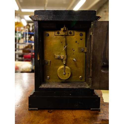 253 - A 19TH CENTURY FRENCH, TIMEPIECE CARRIAGE CLOCK IN A BLACK EBONISED CASE AND GILDED DIAL SURROUND