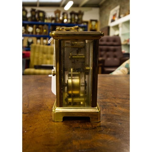 259 - VINTAGE BRASS CARRIAGE CLOCK. BAYARD 8 DAY. 12 CM HIGH