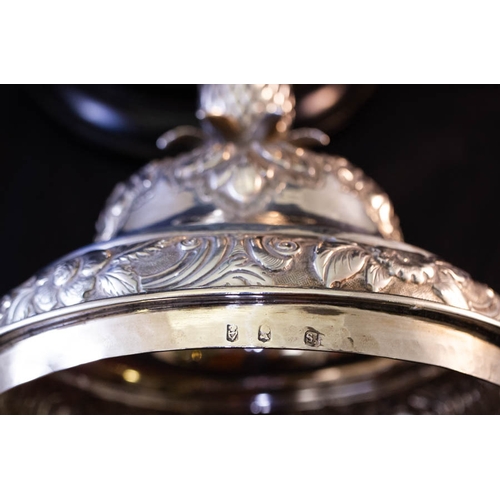 265 - GEORGIAN IRISH SILVER LIDDED TROPHY ON TIMBER BASE BY WILLIAM THOMPSON 1680G/59OZ TOTAL HEIGHT INCLU... 