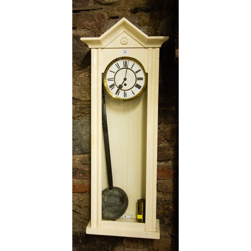 35 - SINGLE WEIGHT VIENNA WALL CLOCK - CASE PAINTED WHITE