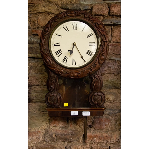 37 - VICTORIAN MAHOGANY GALLERY CLOCK WITH AMERICAN MOVEMENT - NO GLASS