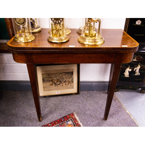 370 - MAHOGANY INLAID FOLD OVER CARD TABLE. 91 X 45 X 75CM HIGH