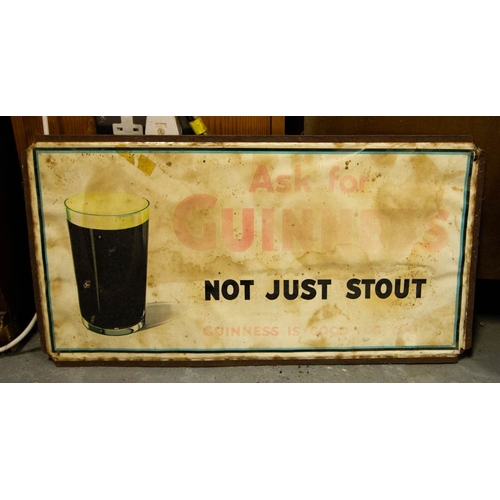 422 - ORIGINAL SMALL JOHN JAMESON POCKET FLASK METAL SIGN 22 X 23CM + GUINNESS NOT JUST STOUT SIGN