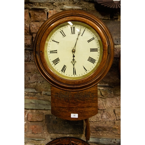 45 - SINGLE FUSEE OAK CASE DROP DIAL WALL CLOCK FROM LIMERICK PSYCHIATRIC HOSPITAL, FEMALE DIVISION - NO ... 