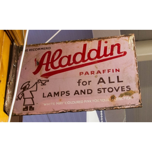 456 - ALADDIN PARAFFIN DOUBLE SIDED ORIGINAL ENAMEL ADVERTISING SIGN 46 X 30 CM