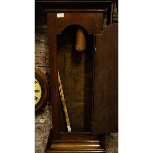 50 - ENGLISH COTTAGE GRANDFATHER CLOCK WITH PAINTED DIAL BY JAMES MOORE WARMINSTER WITH ASSOCIATED WOOD D... 