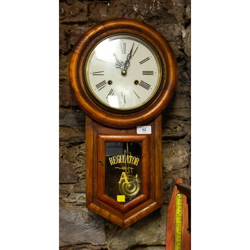 52 - 3 CLOCKS - REGULATOR A STYLE WALL CLOCK, GANTER BROS OF DUBLIN WALL CLOCK WITH PLATFORM MOVEMENT + A... 