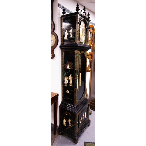 76 - CHINESE STYLE LACQUER GRANDFATHER CLOCK 50 X 35 X 180H CM