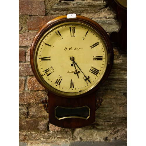 8 - GLOVER OF DUBLIN SINGLE FUSEE WALL CLOCK IN MAHOGANY CASE