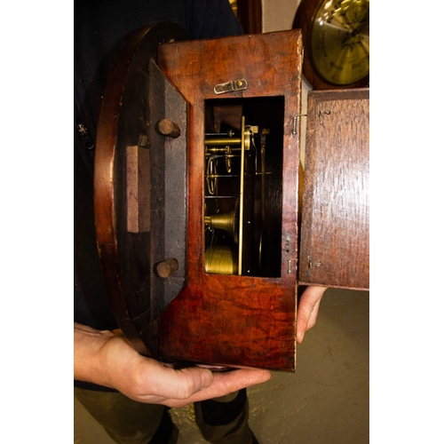 82 - SINGLE FUSEE ROUND DIAL WALL CLOCK BY BOOTH OF DUBLIN CIRCA 1850.