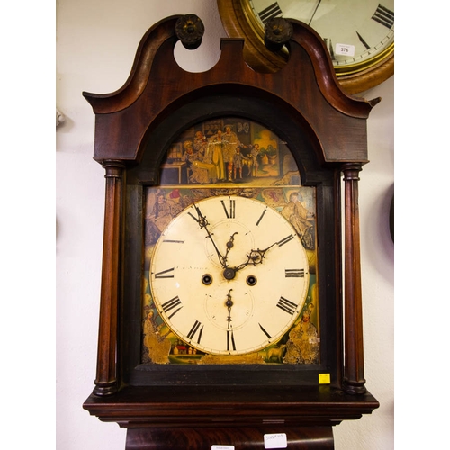 86 - SCOTTISH MAHOGANY 19TH CENTURY GRANDFATHER CLOCK WITH PAINTED DIAL - NO PENDULUM, MISSING DOOR, WITH... 