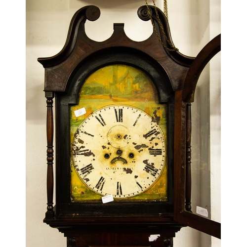 99 - WILLIAM IV SCOTTISH MAHOGANY GRANDFATHER CLOCK WITH LOSSES - NO FEET, NO WEIGHTS, NO PENDULUM. 48 X ... 