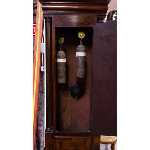 286 - 8 DAY MAHOGANY LONG CASE CLOCK BY THOMAS WALKER, DUBLIN WITH MOON DIAL + VERRE EGLOMIST PANELS TO TH... 