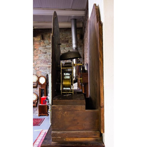 286 - 8 DAY MAHOGANY LONG CASE CLOCK BY THOMAS WALKER, DUBLIN WITH MOON DIAL + VERRE EGLOMIST PANELS TO TH... 