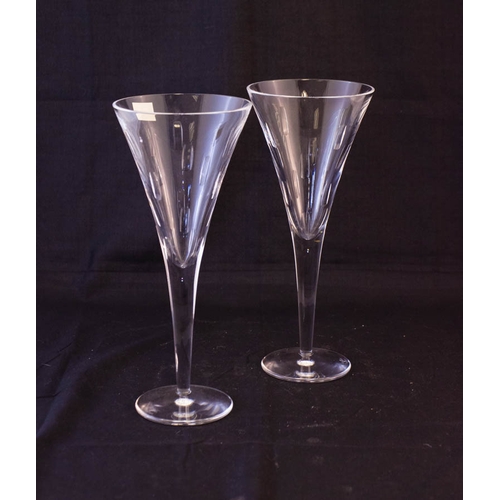 13 - PAIR OF WATERFORD CRYSTAL JOHN ROCHA INCLINE REED GOBLETS.   25CM HIGH