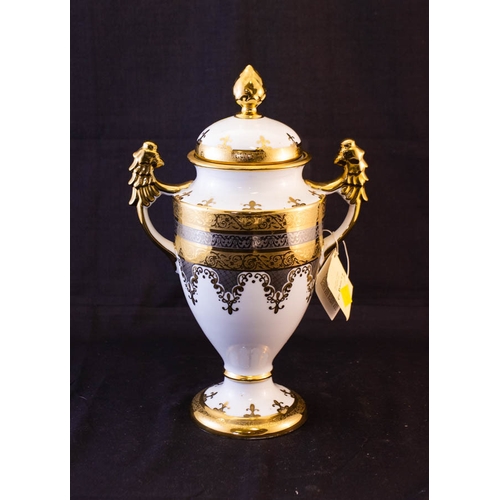 24 - PORCELAIN SNEROLL LIDDED URN. 30 CM HIGH