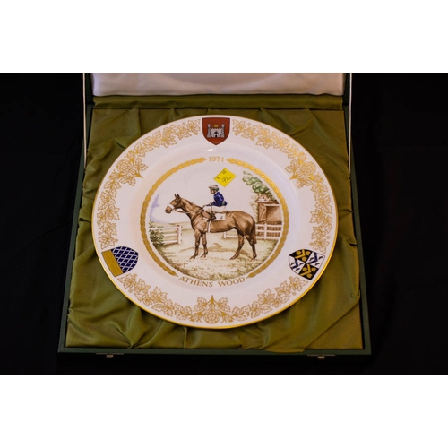 25 - SET OF 3 SPODE RACING COMMEMORATIVE PLATES. NIJINSKY, BOUCHER + ATHENS WOOD