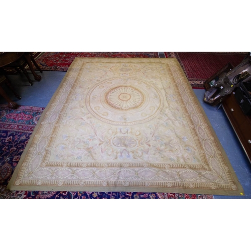 252 - HAND MADE AUBOUSSON WOOL RUG. 300L X 237W CM