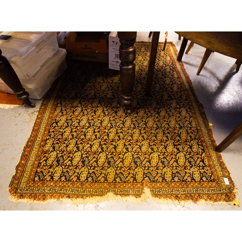 253 - TERRACOTTA + NAVY GROUND RUG AF WORN 85 X 130CM