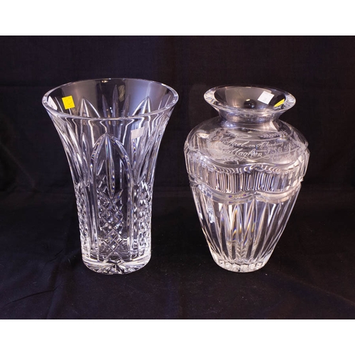 29 - CUT GLASS VASE 16 CM HIGH + VASE - ENGRAVED