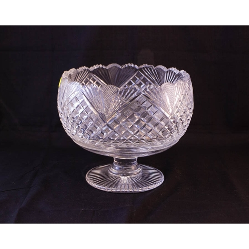 43 - CUT GLASS FOOTED BOWL, 23CM D X 20CM HIGH - POSSIBLE  WATERFORD