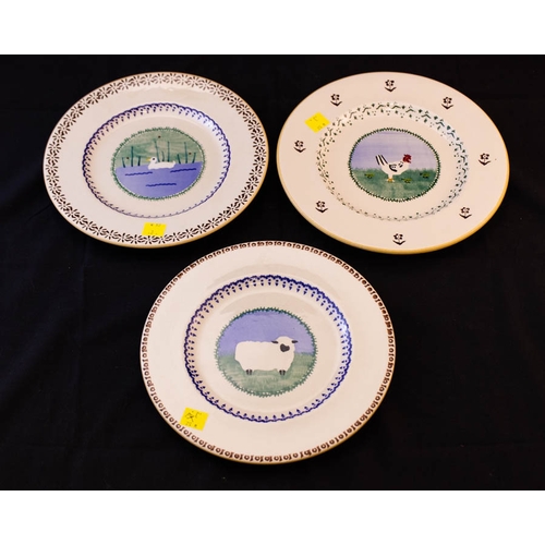 59 - NICHOLAS MOSSE ANIMAL PLATTER, 3 ANIMAL PLATES, 2 FLORAL PLATES, JAM POT, TEA COSY + 2 + 1 MUGS