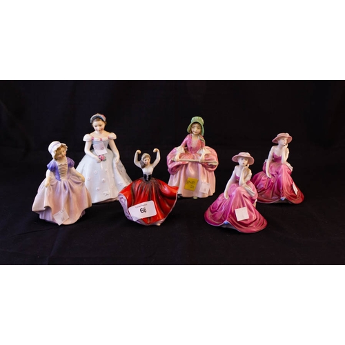 66 - 2 COALPORT FIGURES + 4 DOULTON FIGURES. 12 CM HIGH