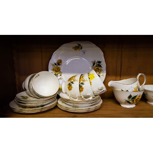 13 - 2 X YELLOW FLORA TEA SETS. 21 PCE AND 20 PIECE