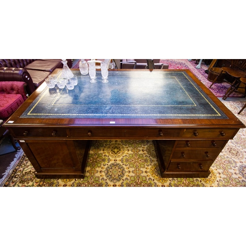 177 - QUALITY LARGE VICTORIAN PARTNERS DESK WITH EMBOSSED LEATHER TOP. 6FT X 4FT .