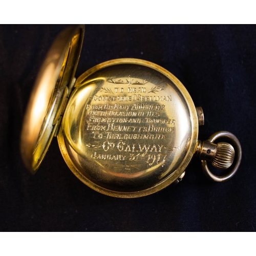 284 - 18K GOLD GENTS POCKET WATCH BY T & J PERRY, 224 REGENT ST. LONDON - 98 GRAMS