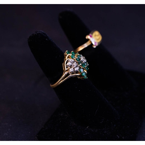 313 - 9K GOLD DRESS RING WITH RUBY + DIAMOND + 9K GOLD DRESS RING WITH EMERALD + DIAMOND 8G