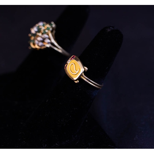 313 - 9K GOLD DRESS RING WITH RUBY + DIAMOND + 9K GOLD DRESS RING WITH EMERALD + DIAMOND 8G