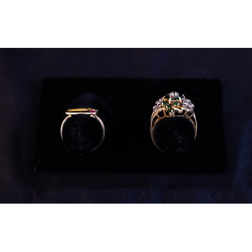 313 - 9K GOLD DRESS RING WITH RUBY + DIAMOND + 9K GOLD DRESS RING WITH EMERALD + DIAMOND 8G