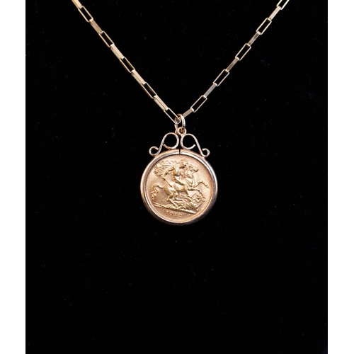 317 - 1912 GOLD HALF SOVEREIGN PENDANT + 9K CHAIN 11.5G