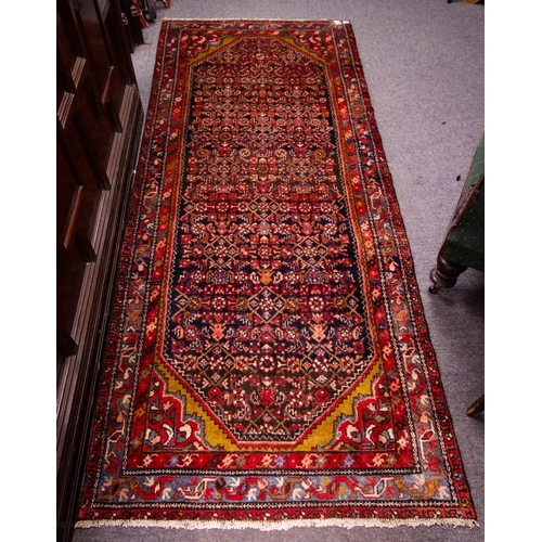 383 - BLUE GROUND HAMADAN RUNNER . 298 X 118 CM