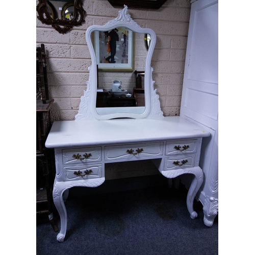 393 - PAINTED  2 DOOR FRENCH ARMOIRE. 119 X 65 X 218 + PAINTED DRESSING TABLE 120 X 50 X 175