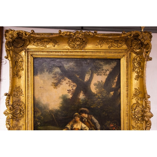 45 - ANTIQUE OIL ON CANVAS IN ORNATE GILT FRAME 76 X 86H (FRAME) CM. LABELLED FRANCOIS BOUCHER