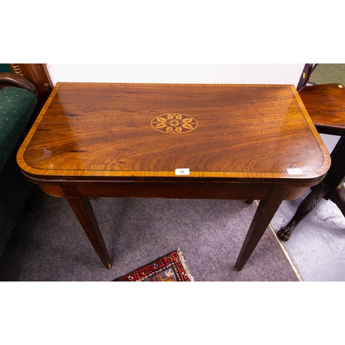 46 - MAHOGANY INLAID FOLD OVER CARD TABLE