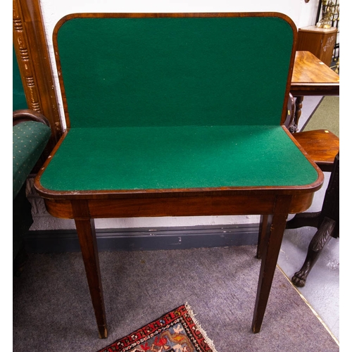 46 - MAHOGANY INLAID FOLD OVER CARD TABLE