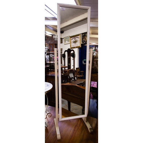 549 - WHITE CHEVAL MIRROR, ANTIQUE GOUT STOOL & TILE TOP TABLE