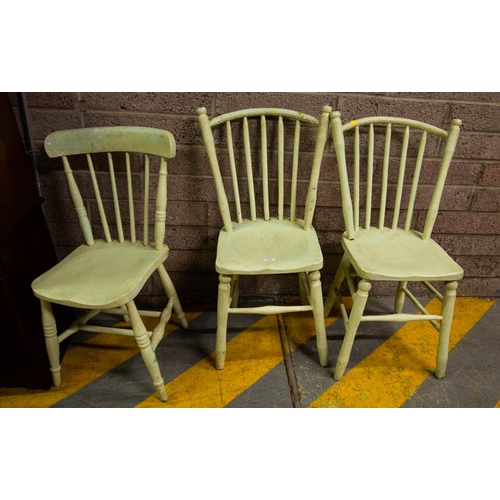 566 - 3 PAINTED CHAIRS & MAHOGANY SIDE TABLE