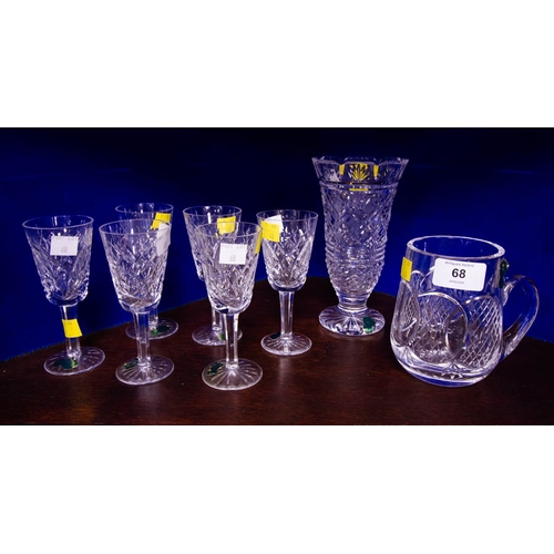 68 - 6 WATERFORD PORT GLASSES, TANKARD + FOOTED VASE