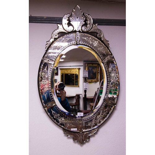 71 - VENETIAN STYLE OVAL MIRROR AF 55W X 90H CM