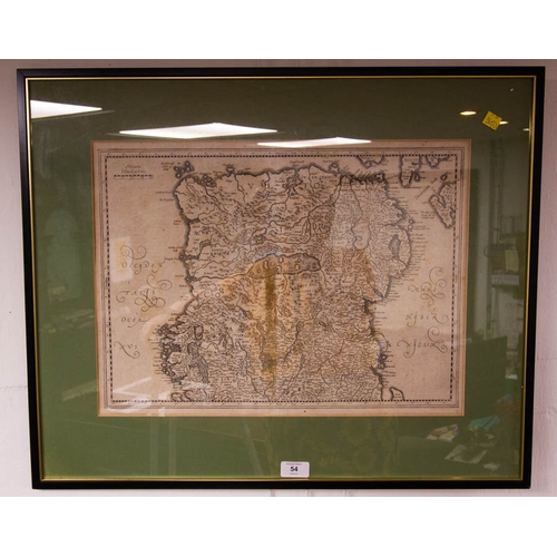 ANTIQUE PAIR OF MAPS OF NORTHERN AND SOUTHERN IRELAND - ARTIST H. HONDIUS C1600S FRAME 68 X 56H CM